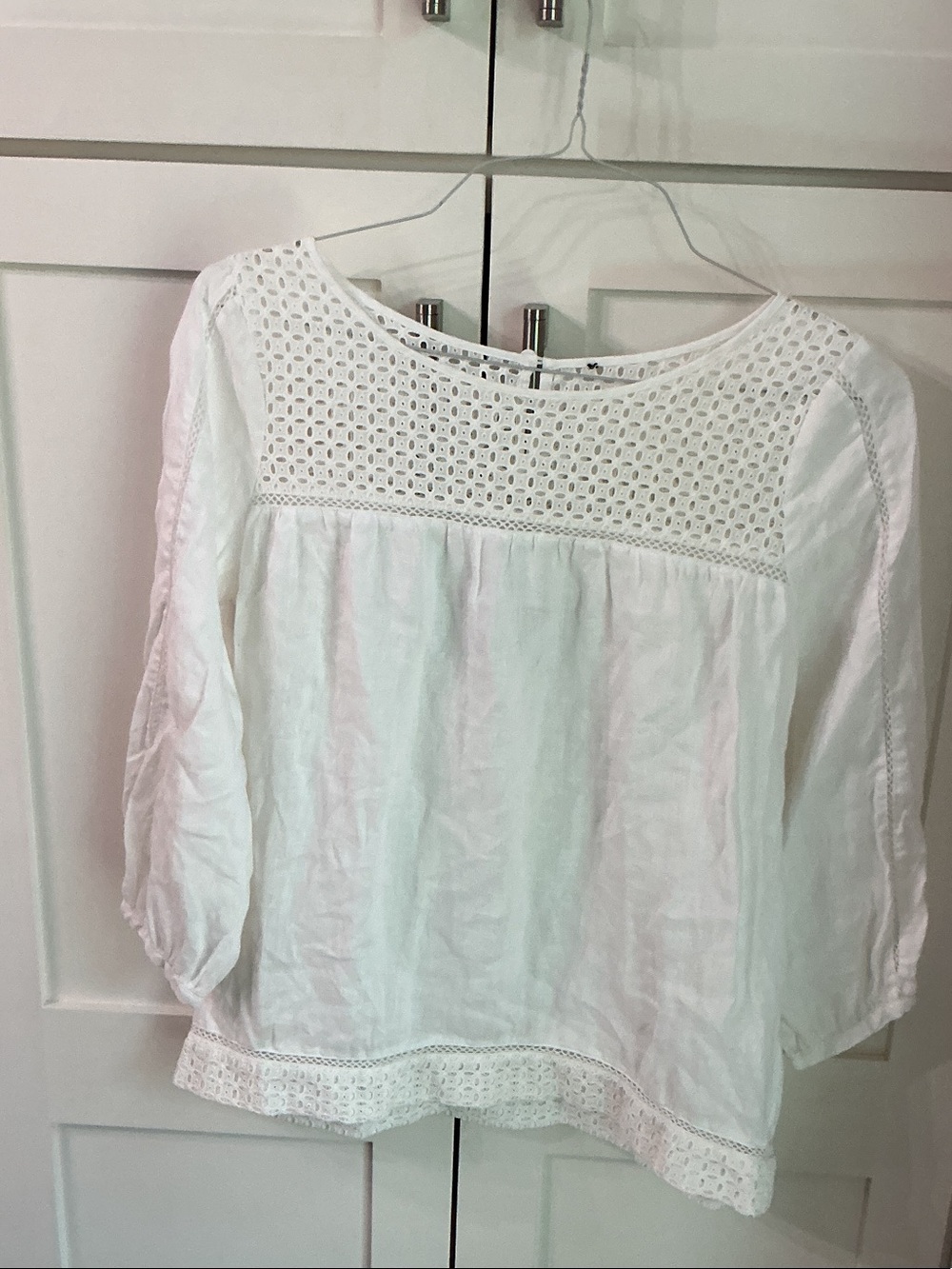 Women’s White Crochet Yoke Blouse